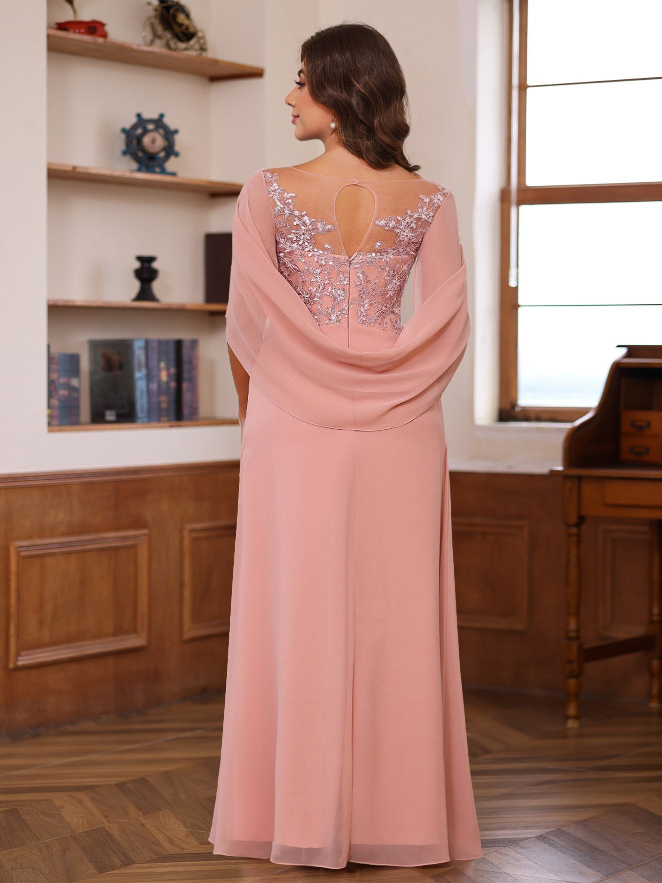 Plus Size Mother of the Bride A Line Scoop Long Outfits with Pleated & Sequins