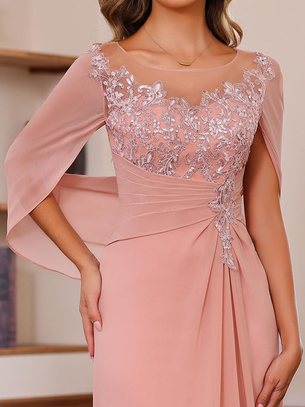 Plus Size Mother of the Bride A Line Scoop Long Outfits with Pleated & Sequins