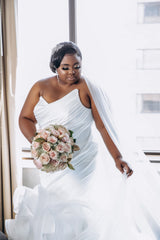 Plus Size Wedding Dress Ivory Ruffled Strapless Mermaid Bridal Gown