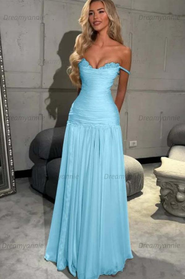 Dreamyannie Mint Green Off The Shoulder Prom Dress A Line Formal Evening Gown