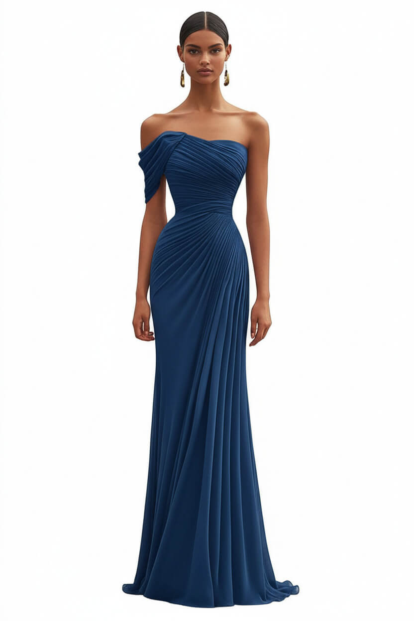 Dreamyannie One Shoulder Ruched Mermaid Dark Green Wedding Guest Dress Long Formal Dress