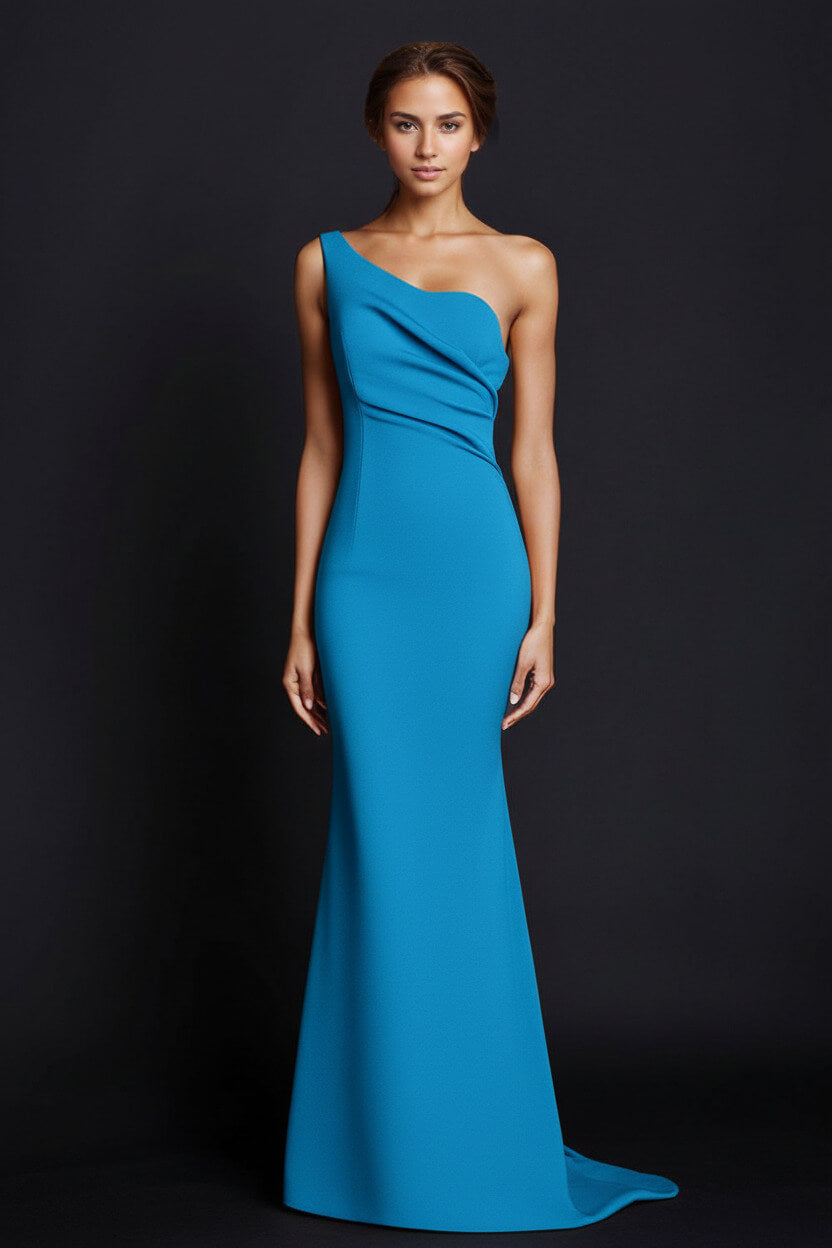 Dreamyannie One Shoulder Khaki Wedding Guest Dress Mermaid Long Formal Dress