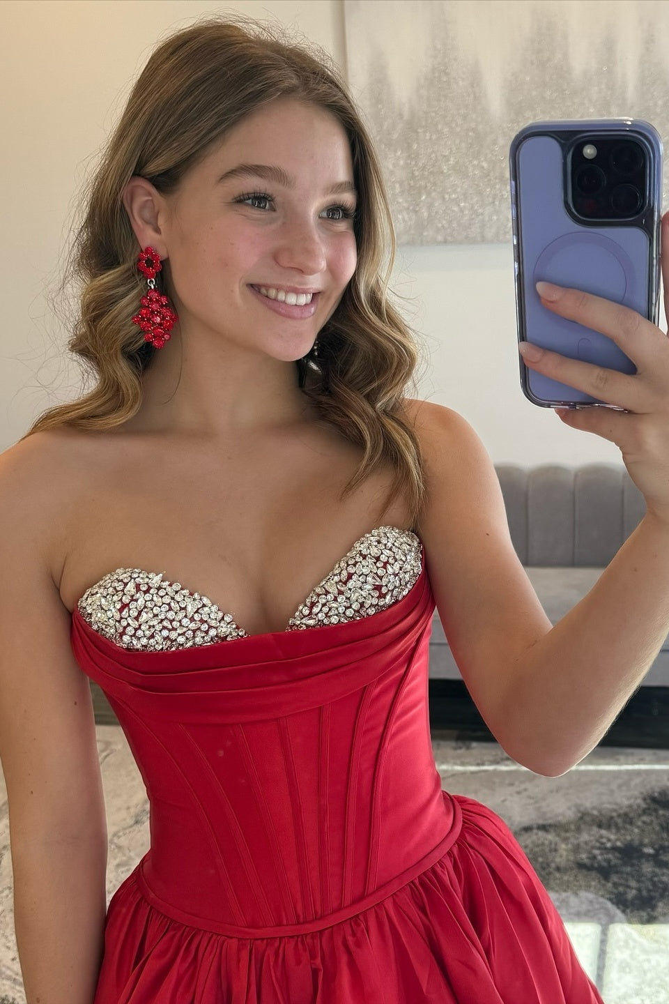 Princess A Line Sweetheart Red Corset Prom Dress With Beading Formal Evening Gown