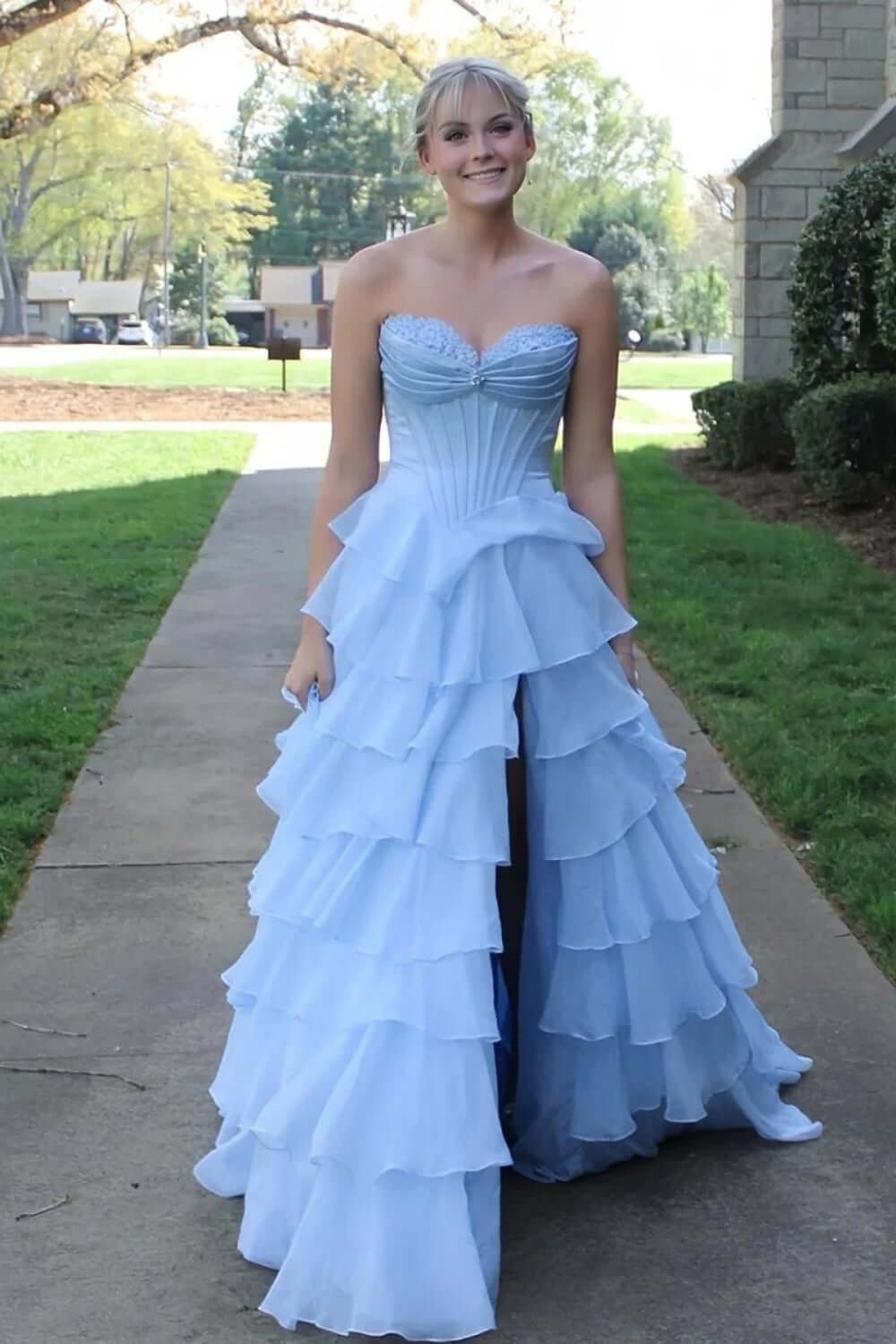 Dreamyannie Red Prom Dress Ruffled Sweetheart A Line Chiffon Formal Dress With Lace
