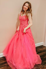 Princess Prom Dress Champagne Spaghetti Straps Evening Dress