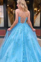 Princess Prom Dress Champagne Spaghetti Straps Evening Dress