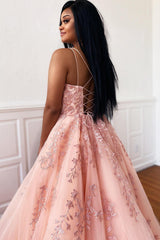 Princess Prom Dress Champagne Spaghetti Straps Evening Dress