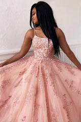 Princess Prom Dress Champagne Spaghetti Straps Evening Dress