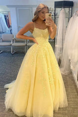 Princess Prom Dress Champagne Spaghetti Straps Evening Dress