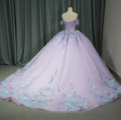 Princess Purple Floral Quinceanera Dress Full Ball Gown Sweet 16 Dress