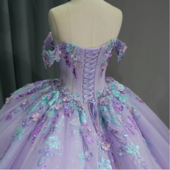 Princess Purple Floral Quinceanera Dress Full Ball Gown Sweet 16 Dress