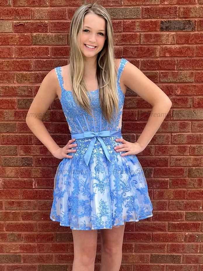 Print A Line Floral Corset Homecoming Dress With Bow