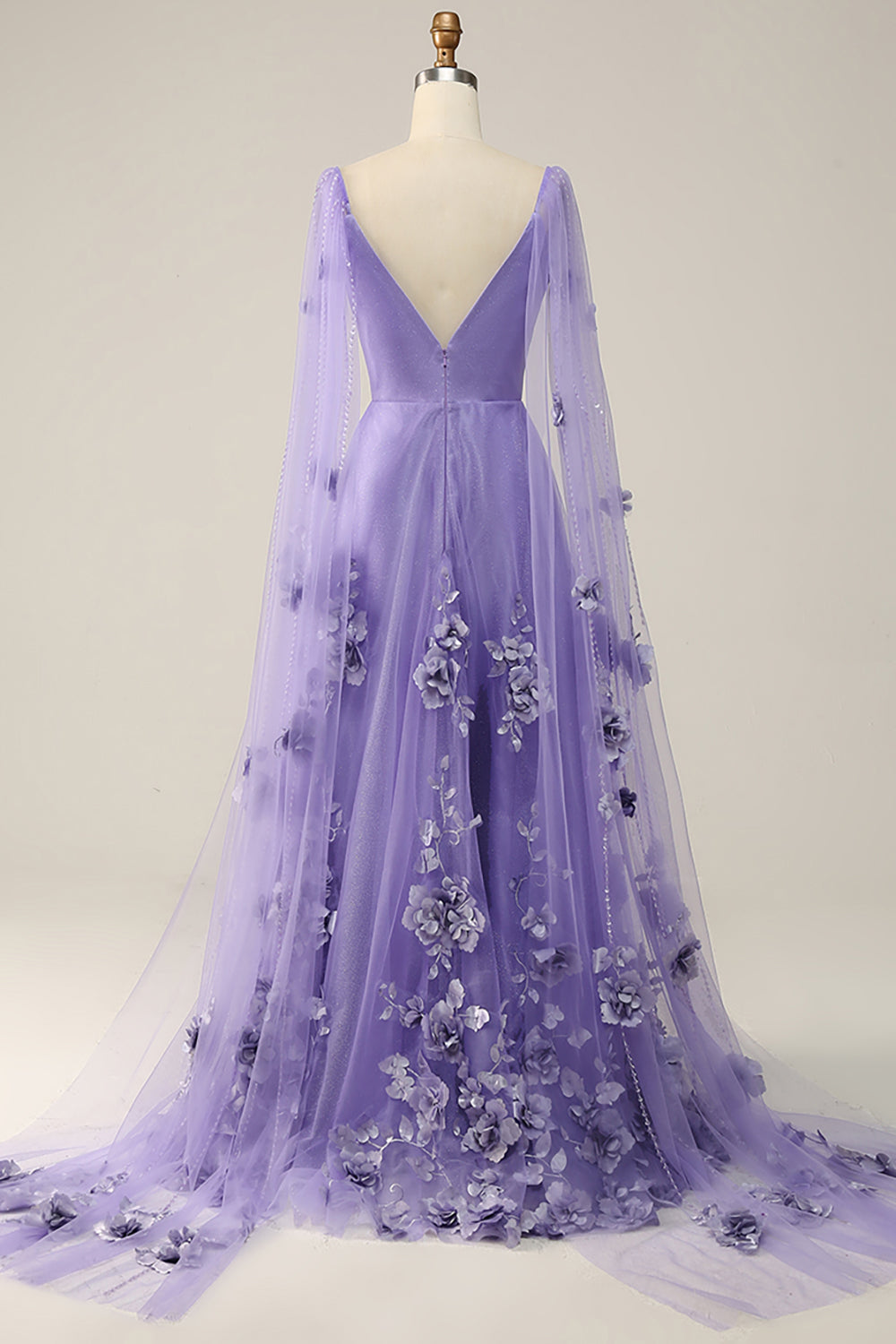 Purple A Line Long Prom Dress with 3D Flowers