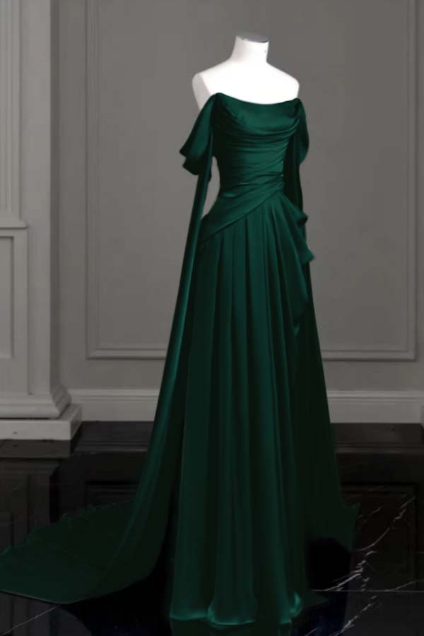 Purple A Line Prom Dress Off the Shoulder Satin Formal Dress