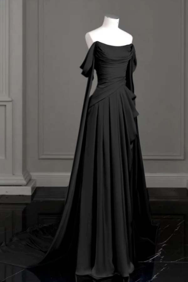 Purple A Line Prom Dress Off the Shoulder Satin Formal Dress