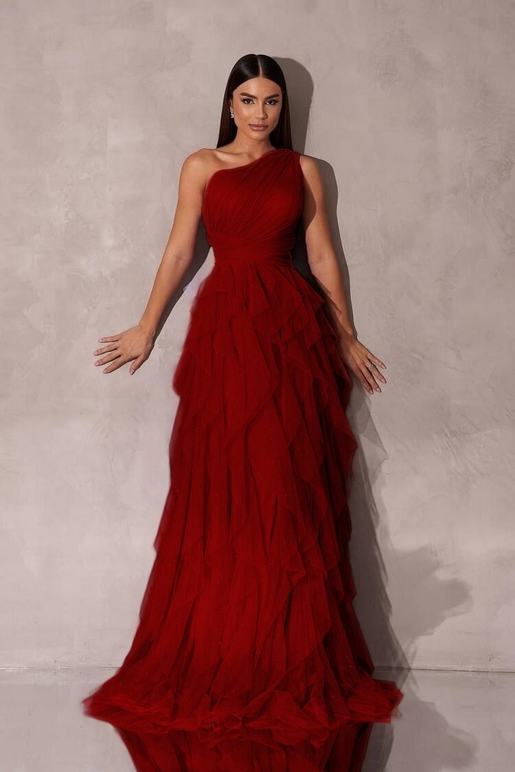 Purple A Line Prom Dress Sleeveless One Shoulder Formal Dress