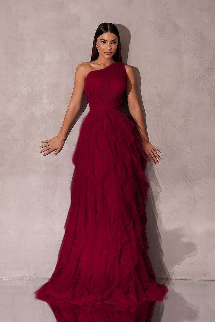 Purple A Line Prom Dress Sleeveless One Shoulder Formal Dress