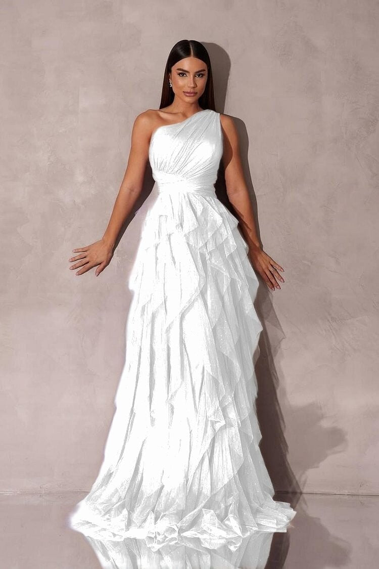 Purple A Line Prom Dress Sleeveless One Shoulder Formal Dress