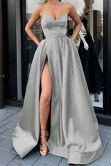 Purple A Line Prom Dress Sweetheart Sleeveless Satin Formal Dress