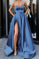 Purple A Line Prom Dress Sweetheart Sleeveless Satin Formal Dress