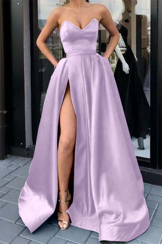 Purple A Line Prom Dress Sweetheart Sleeveless Satin Formal Dress