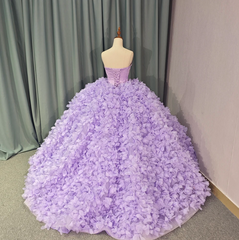 Purple Ball Gown Sweet 16 Dress Lace Up Strapless Quinceanera Dress