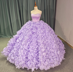 Purple Ball Gown Sweet 16 Dress Lace Up Strapless Quinceanera Dress