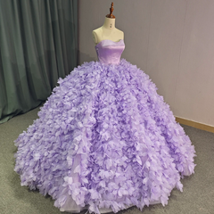 Purple Ball Gown Sweet 16 Dress Lace Up Strapless Quinceanera Dress
