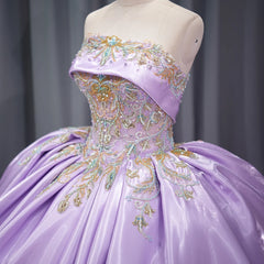 Purple Charro Quinceanera Dress Strapless Embroidery Satin Sweet 16 Dress Ball Gown Dress