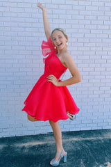 Purple Homecoming Dress A-Line One Shoulder Organza Prom Dress with Ruffle