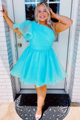 Purple Homecoming Dress A-Line One Shoulder Organza Prom Dress with Ruffle