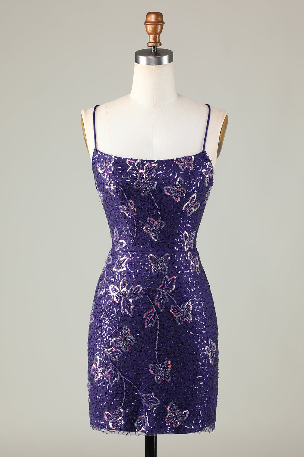 Purple Homecoming Dress Butterflies Tight Beaded Sequin Short Cocktail Dresses