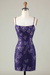 Purple Homecoming Dress Butterflies Tight Beaded Sequin Short Cocktail Dresses