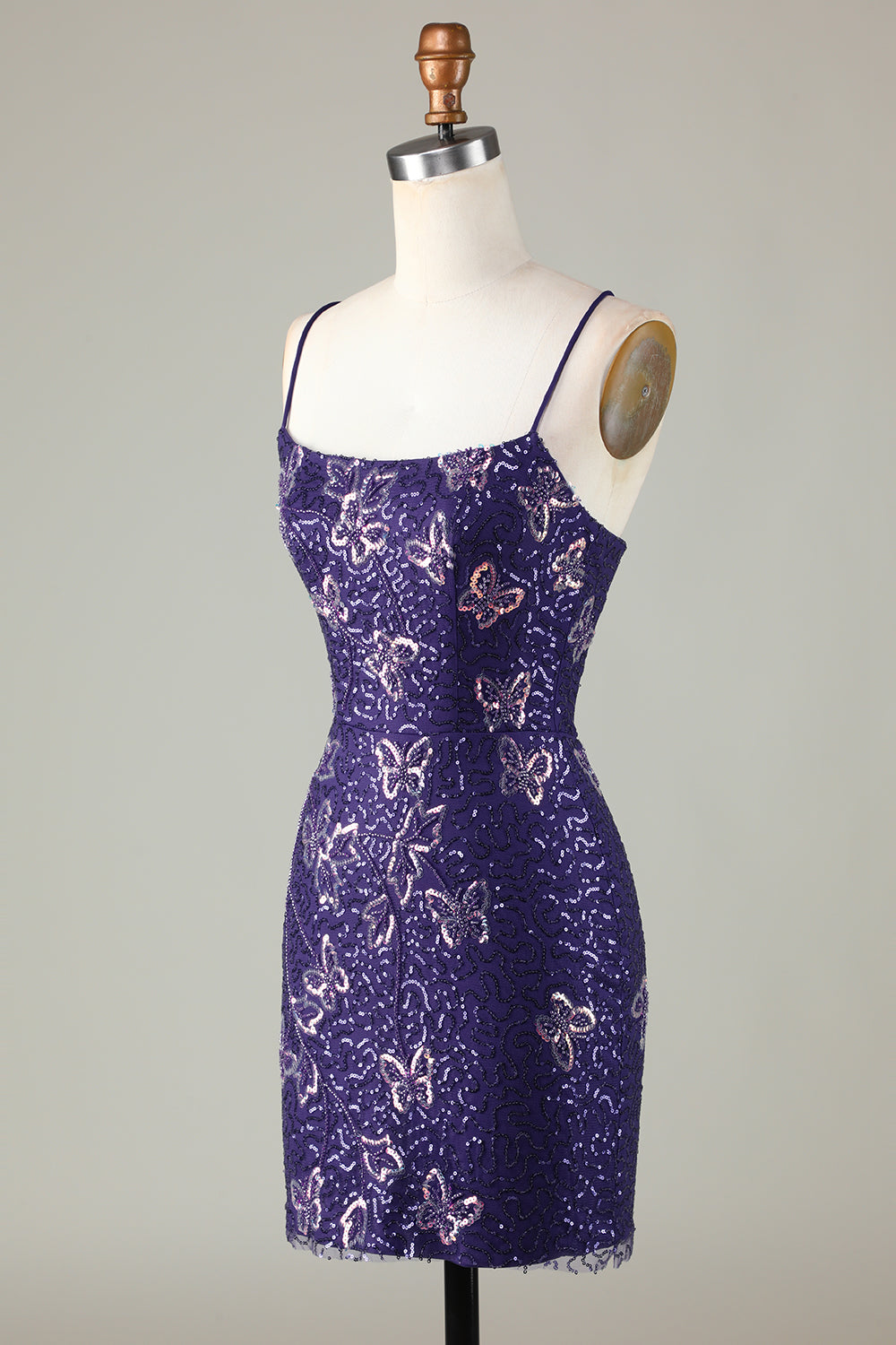 Purple Homecoming Dress Butterflies Tight Beaded Sequin Short Cocktail Dresses
