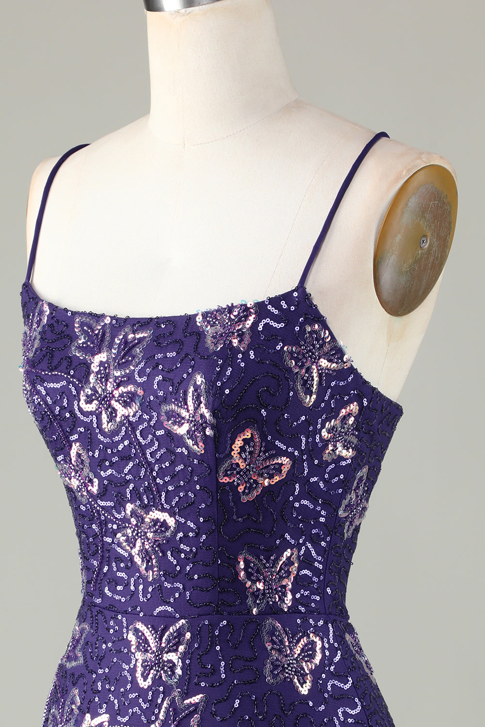 Purple Homecoming Dress Butterflies Tight Beaded Sequin Short Cocktail Dresses