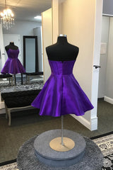 Purple Homecoming Dress Corset A-Line Strapless Satin Short Prom Dress