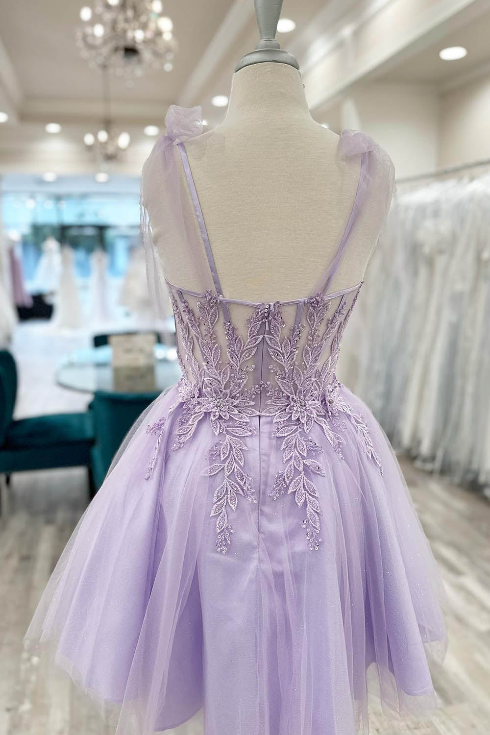 Purple Homecoming Dress Corset A-Line Tulle Short Flower Cocktail Party Dresses with Lace
