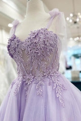 Purple Homecoming Dress Corset A-Line Tulle Short Flower Prom Dress with Lace
