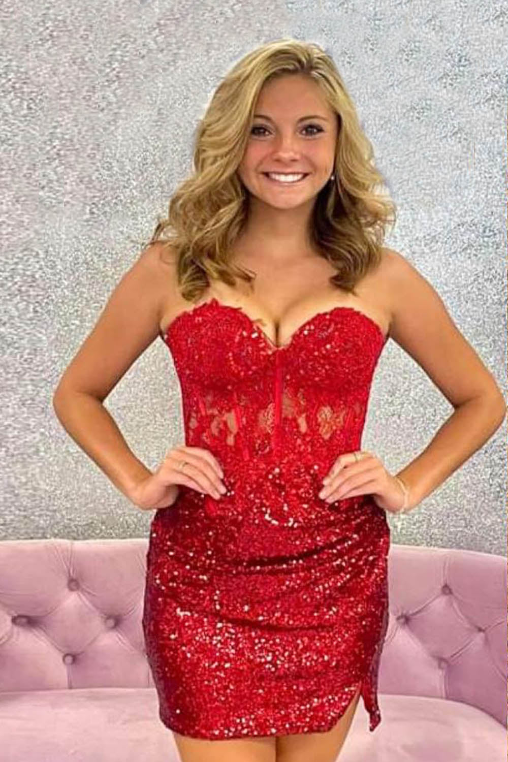 Purple Homecoming Dress Corset Tight Sequin Short Cocktail Dresses with Lace