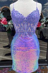 Purple Homecoming Dress Corset Tight Short Cocktail Dresses with Lace