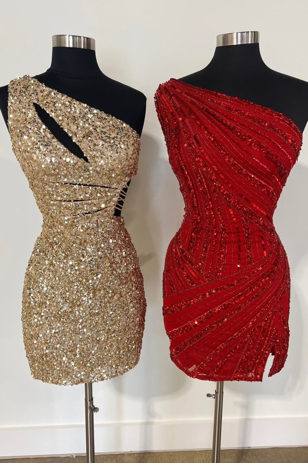 Purple Homecoming Dress One Shoulder Cut Out Sequin Tight Short Cocktail Dresses