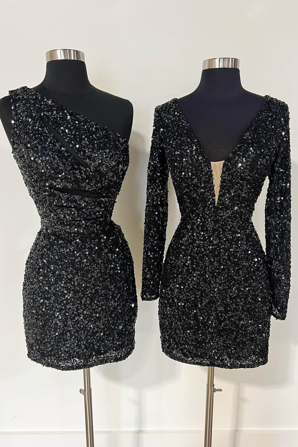 Purple Homecoming Dress One Shoulder Cut Out Sequin Tight Short Cocktail Dresses