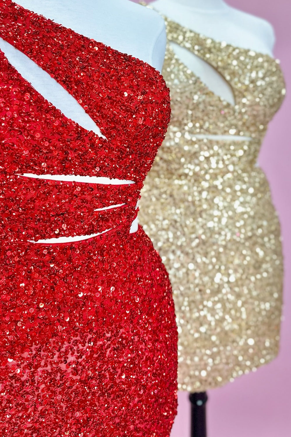 Purple Homecoming Dress One Shoulder Cut Out Sequin Tight Short Cocktail Dresses
