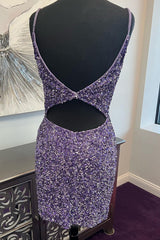 Purple Homecoming Dress Open Back Short Hoco Dress