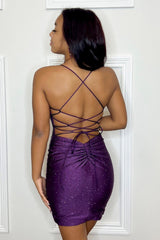 Purple Homecoming Dress Sequin Backless Tight Short Prom Dress