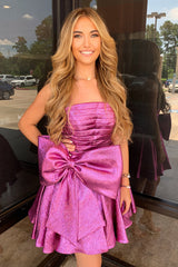 Purple Homecoming Dress Sweetheart Corset A Line Short Prom Dress With Bow