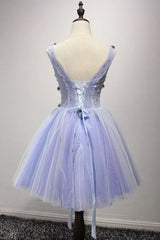 Purple Homecoming Dress V Neck A Line Prom Dress