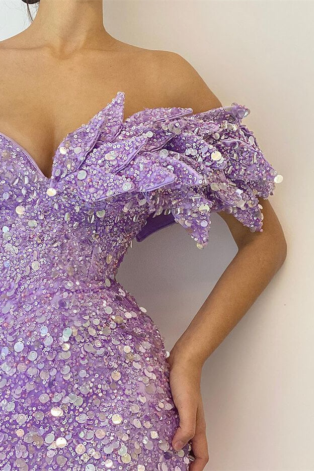 Purple Mermaid Prom Dress One Shoulder Sequined Formal Dress