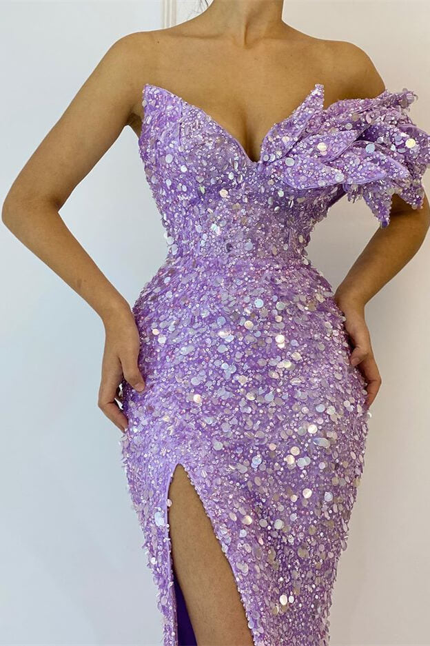 Purple Mermaid Prom Dress One Shoulder Sequined Formal Dress