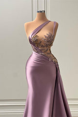 Purple Mermaid Prom Dress Sleeveless One Shoulder Beaded Formal Dress